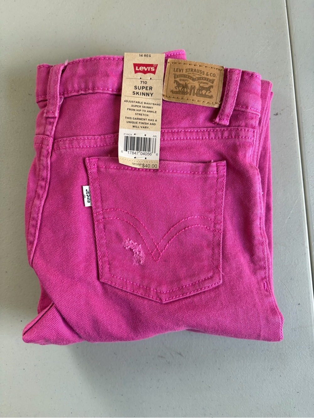 NWT Levi's Girls 710 Super Skinny Jeans Pink Size 14 REG Adjustable Waist